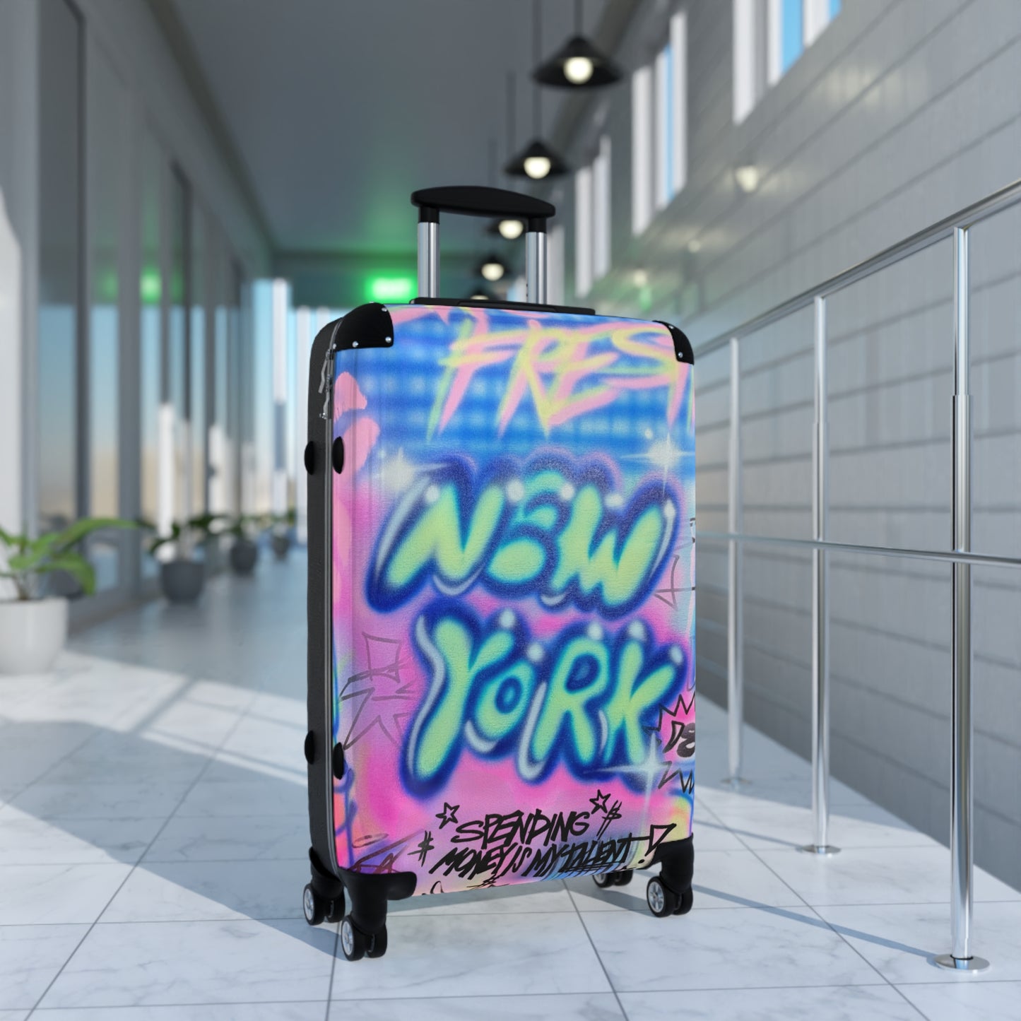 "spending $$ is my talent" airbrush suitcase