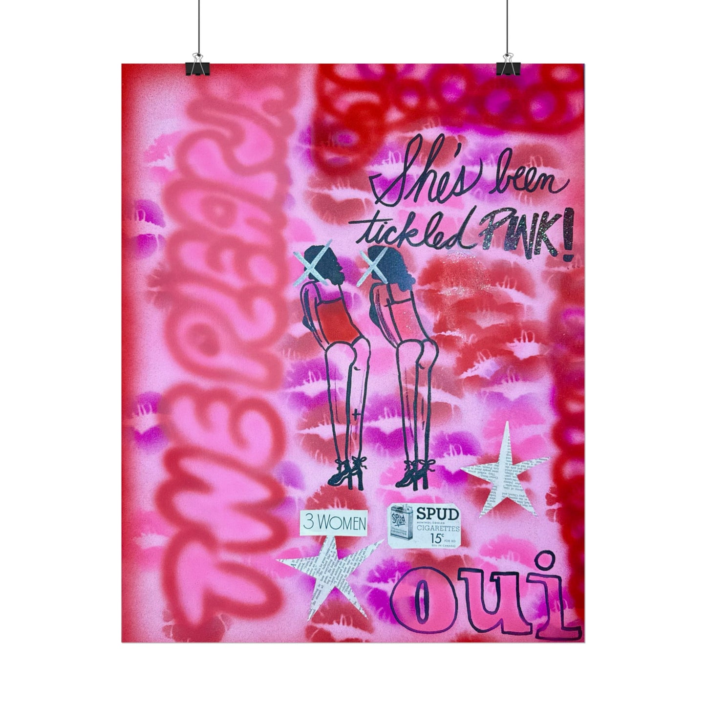 "tickled pink" airbrush rolled print