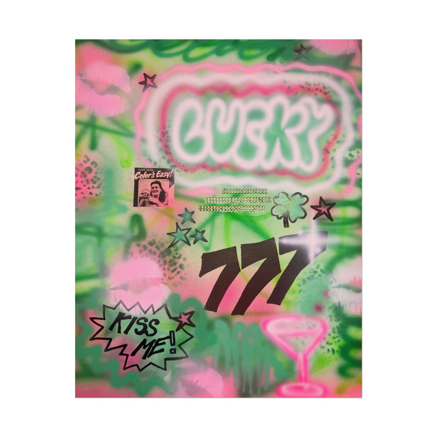 "so lucky" airbrush rolled print