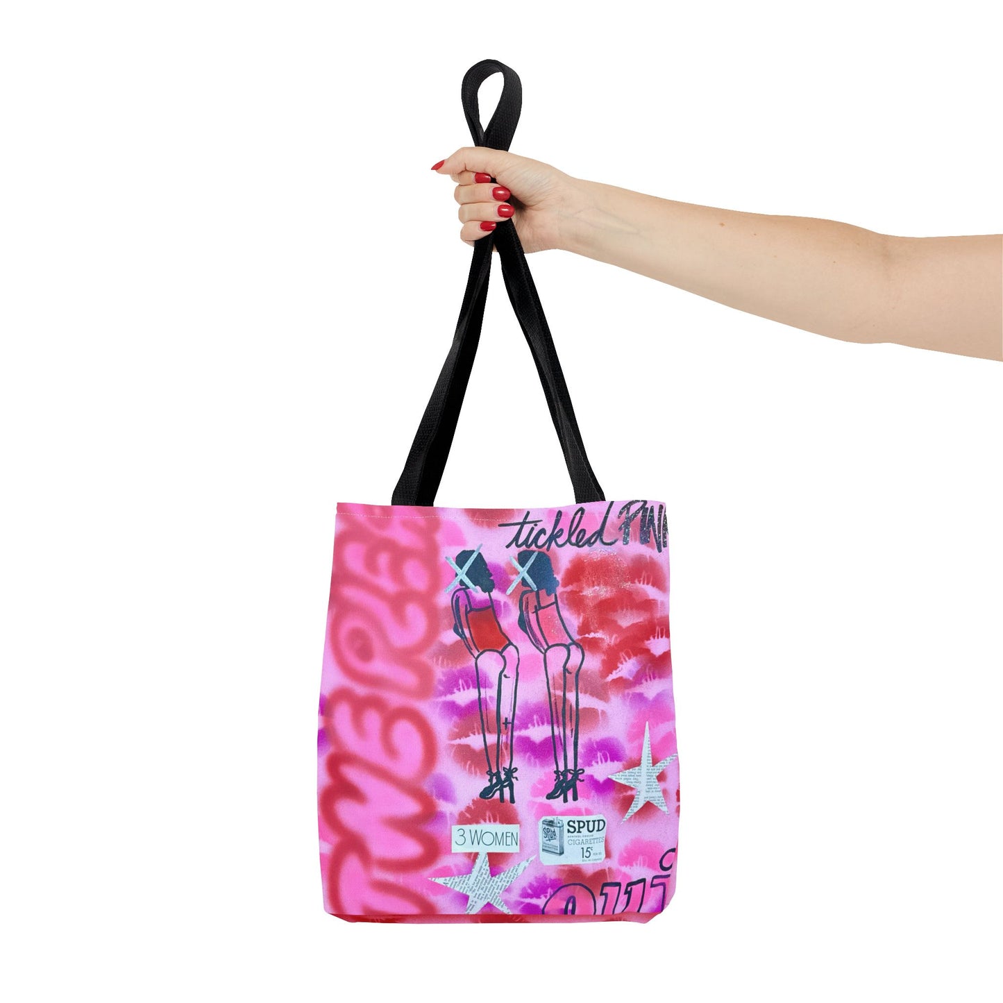 "tickled pink" airbrush tote bag