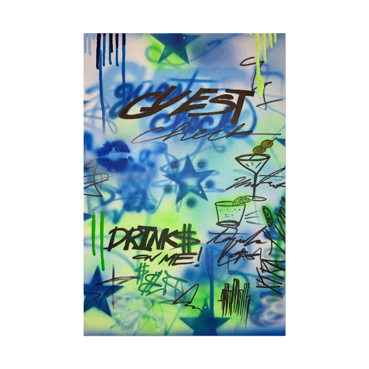 "guest check" airbrush rolled print