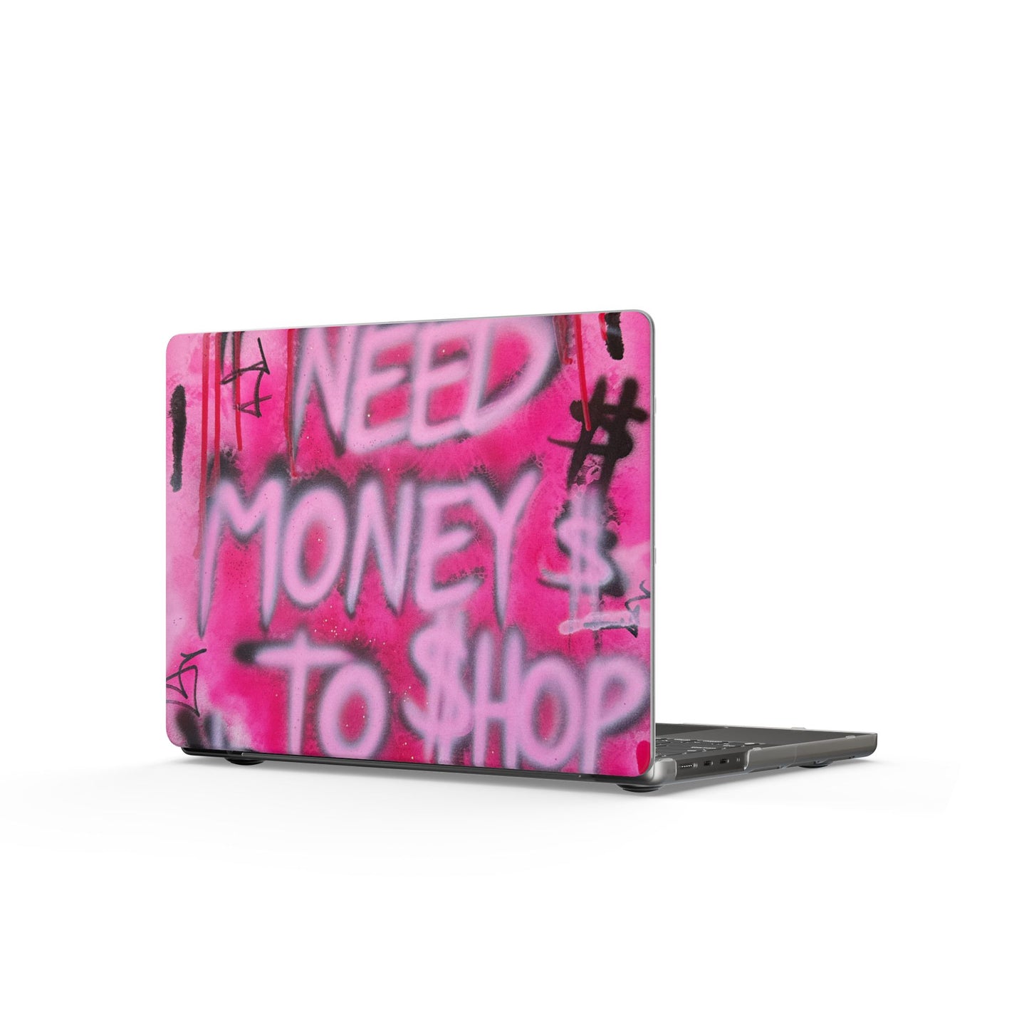 "need money to shop" airbrush matte macbook case