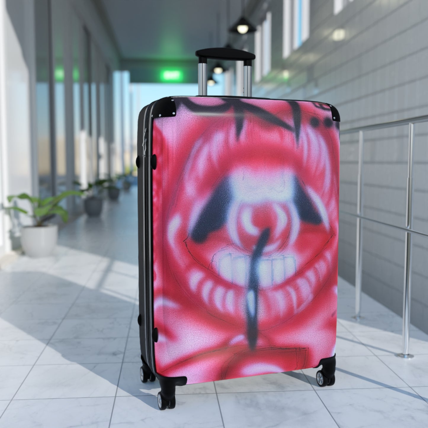 "be happy go lucky" airbrush suitcase