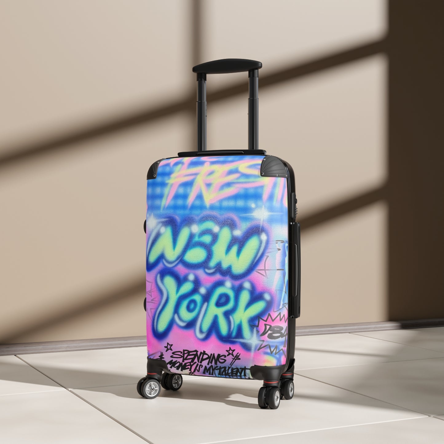 "spending $$ is my talent" airbrush suitcase