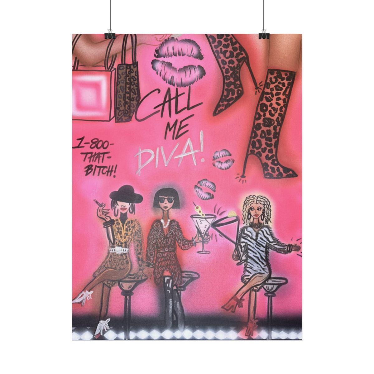 "party diva" airbrush rolled print