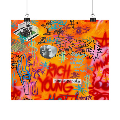 "young, rich, hot" airbrush horizontal print