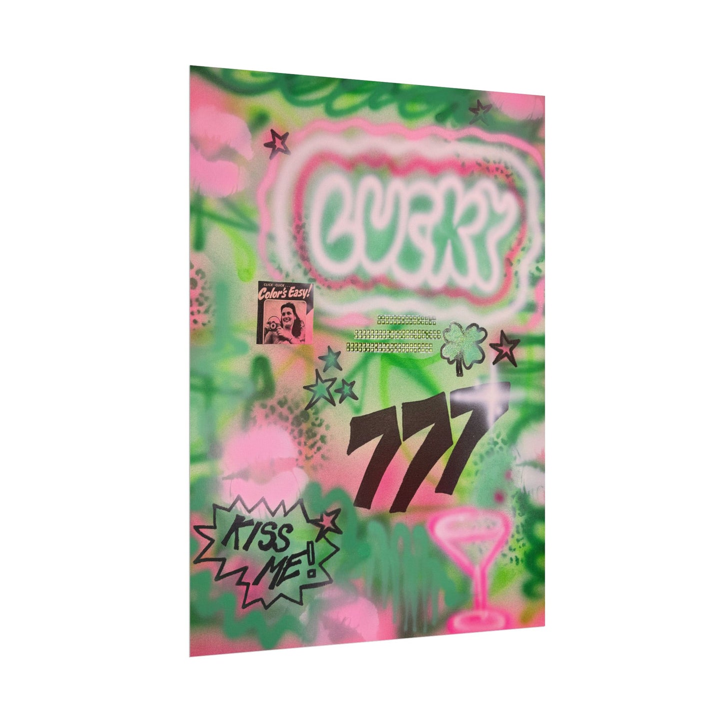 "so lucky" airbrush rolled print