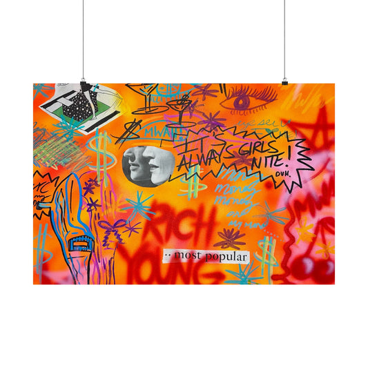 "young, rich, hot" airbrush horizontal print