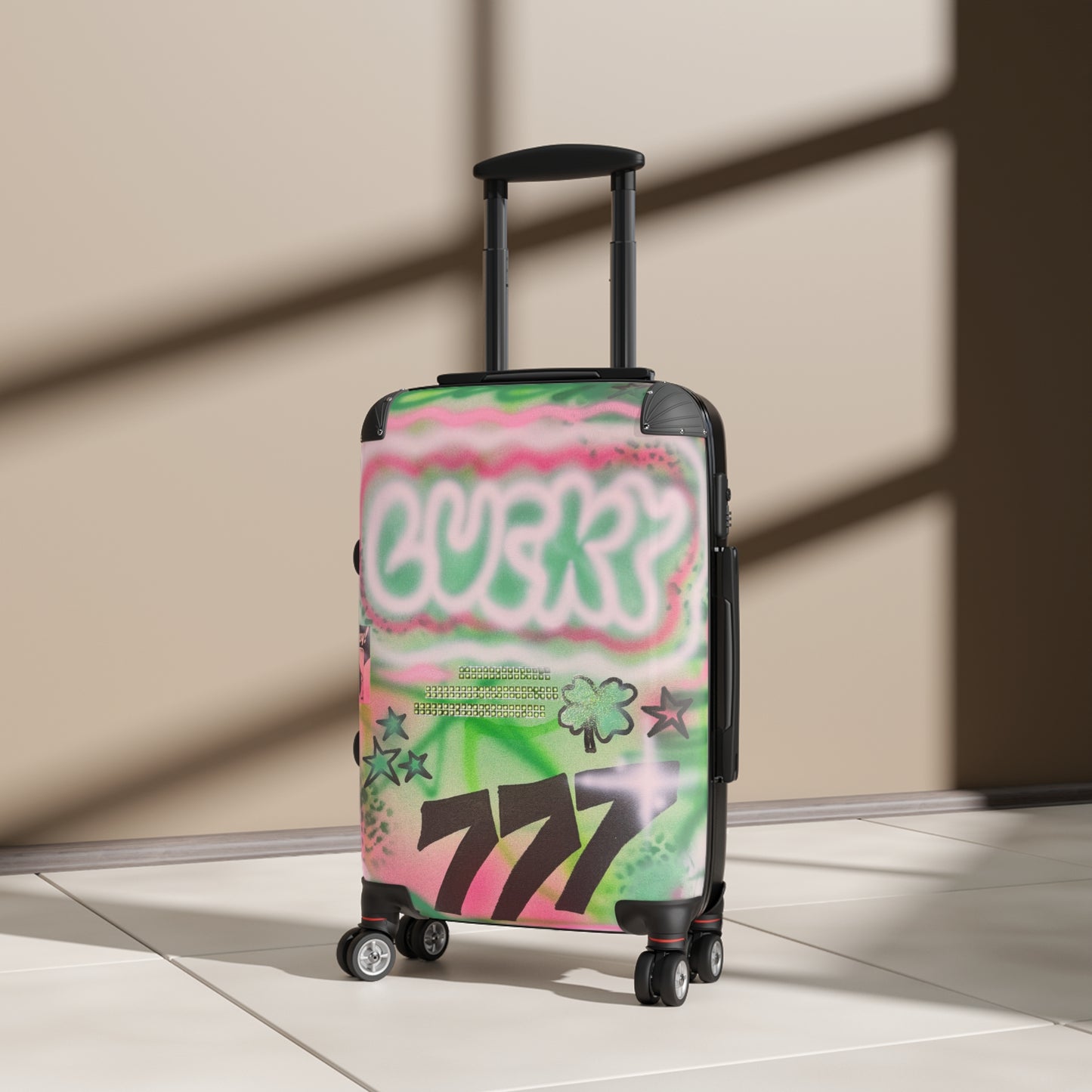"so lucky" airbrush suitcase