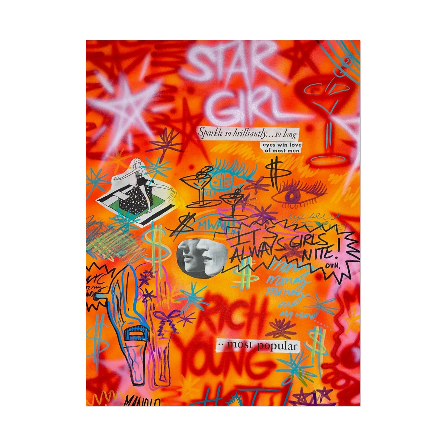 "young, rich, hot" airbrush rolled print