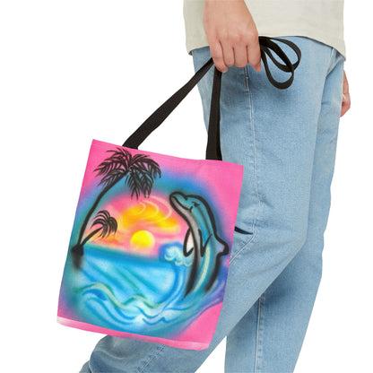 "dolphin love" airbrush tote bag