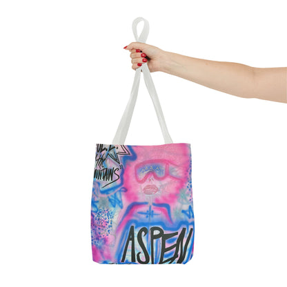"aspen aspirations" airbrush tote bag