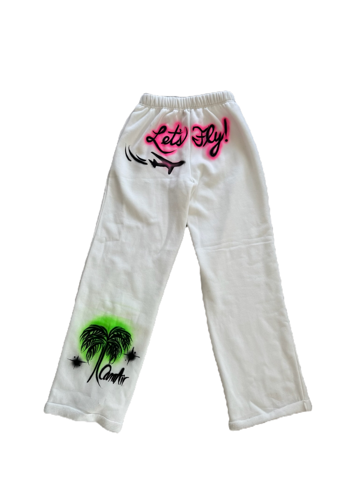 "lucky you, let's fly" airbrush sweatpants
