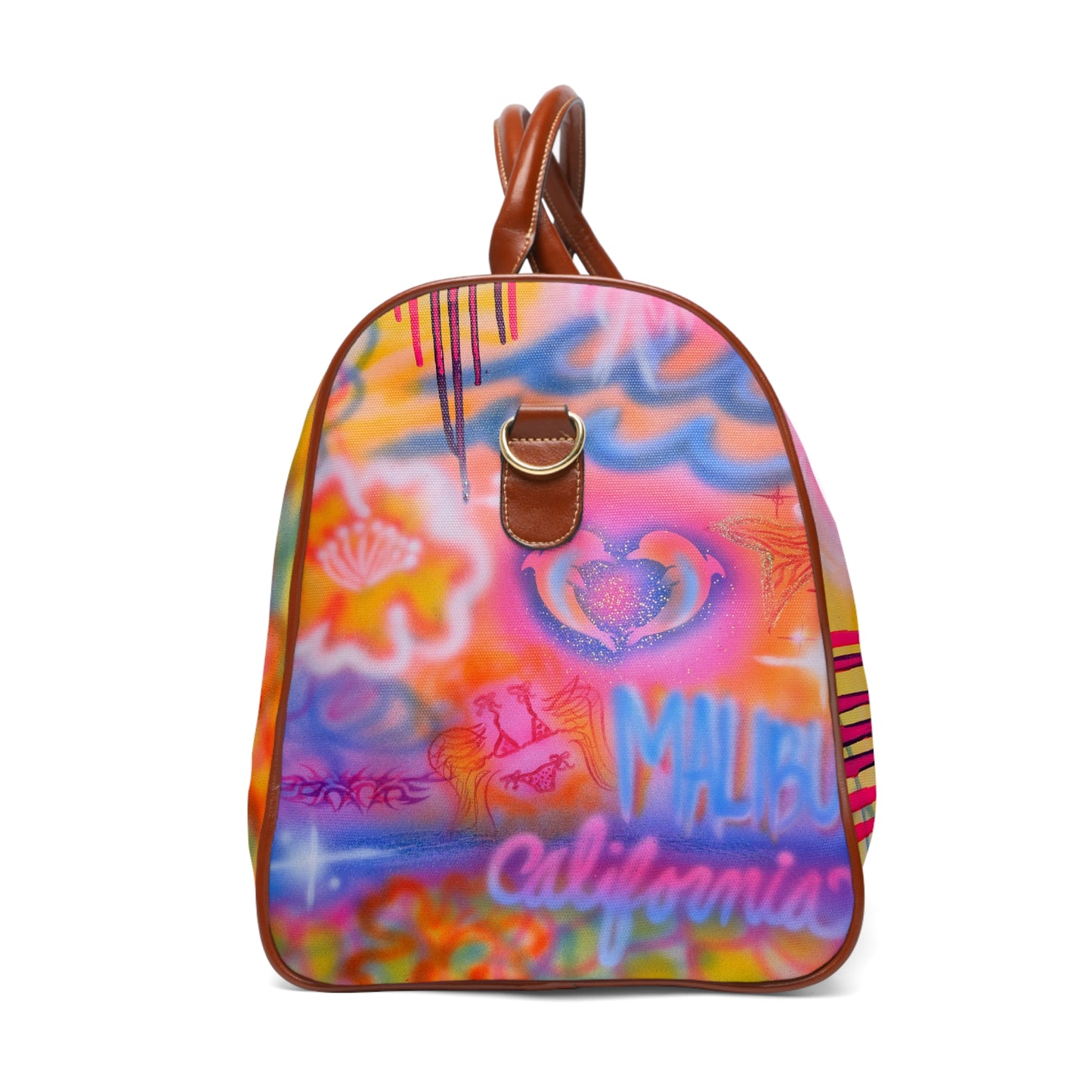 "mornings in malibu" airbrush waterproof travel bag