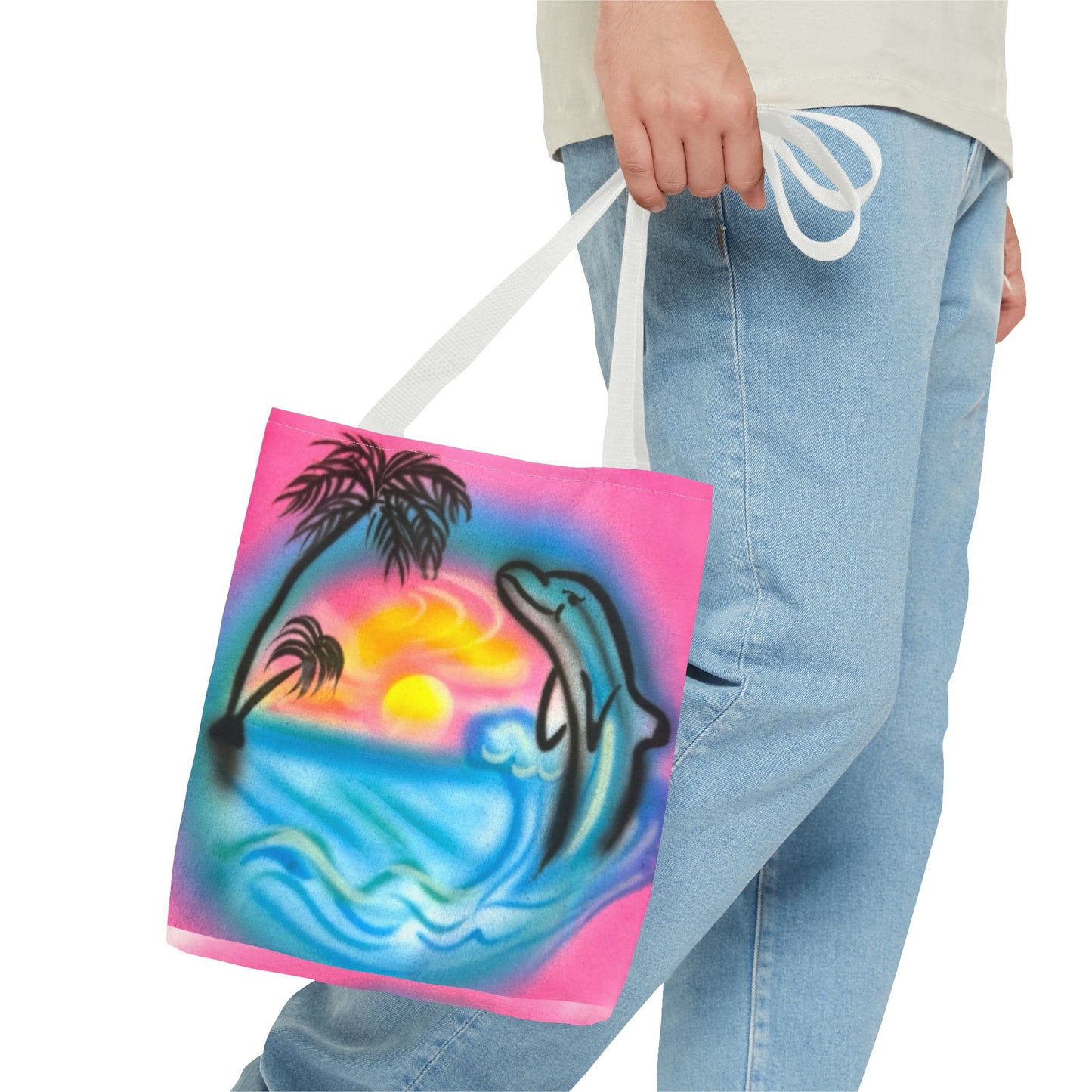 "dolphin love" airbrush tote bag