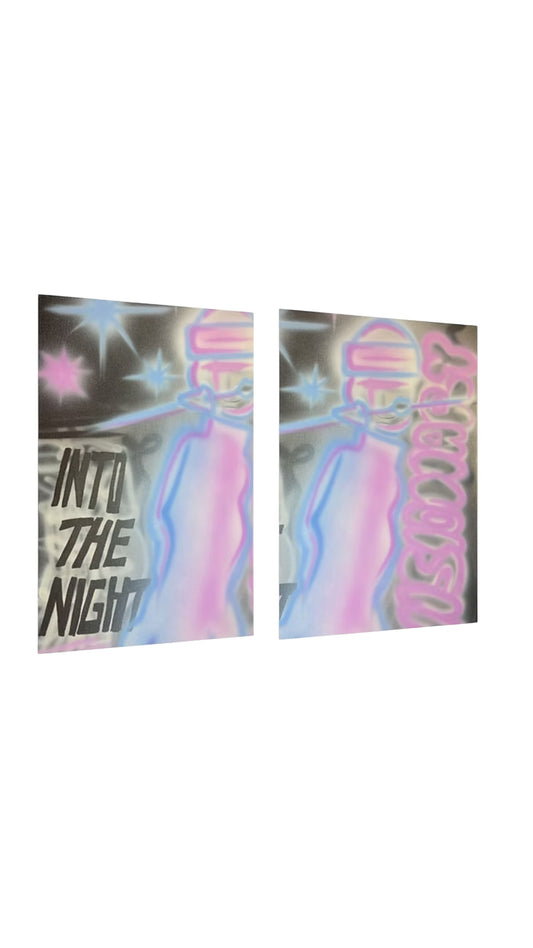 "into the night" x "visionary" airbrush rolled prints