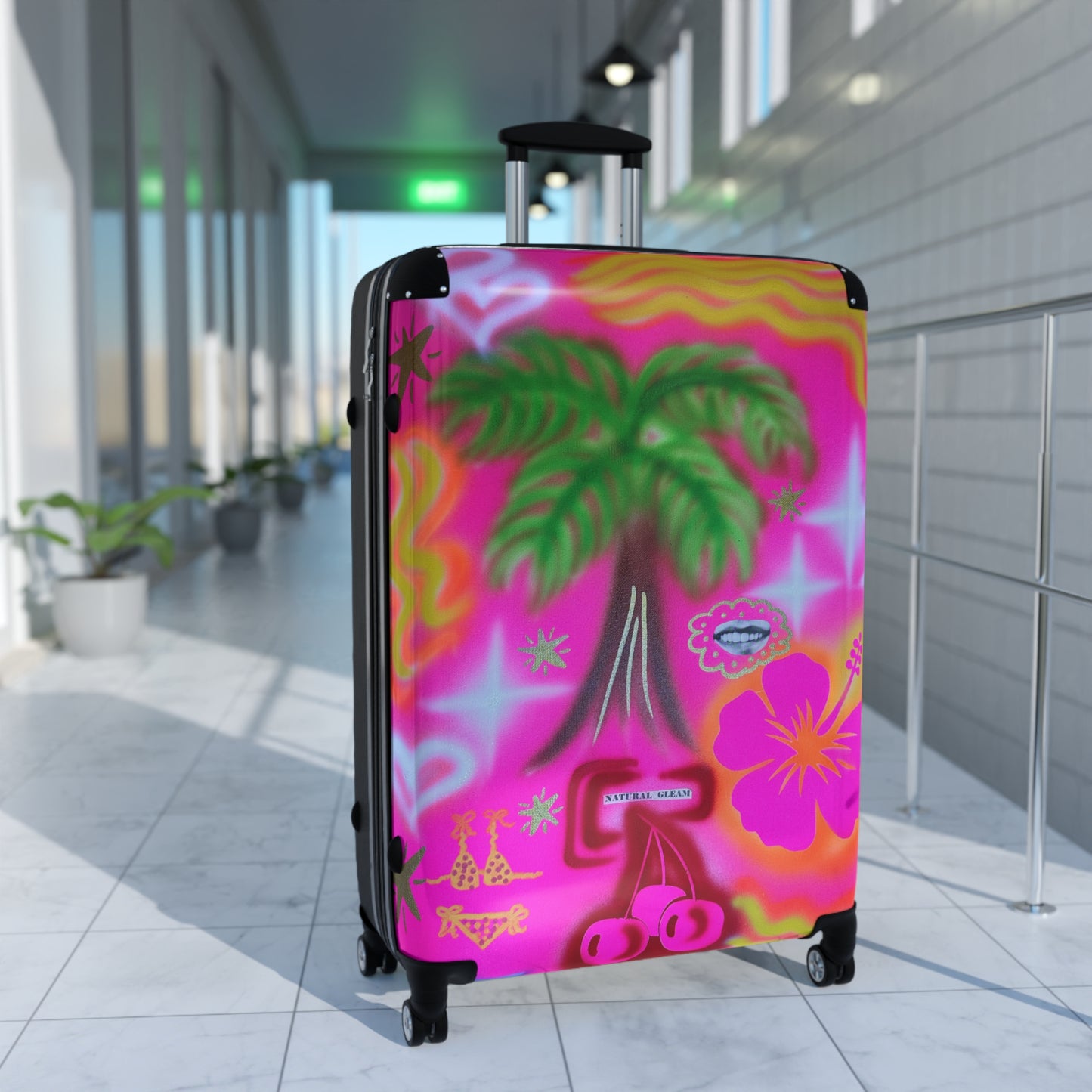 "pink neon palms" airbrush suitcase