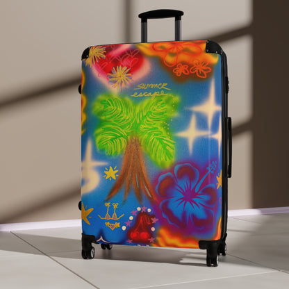 "blue neon palms" airbrush suitcase