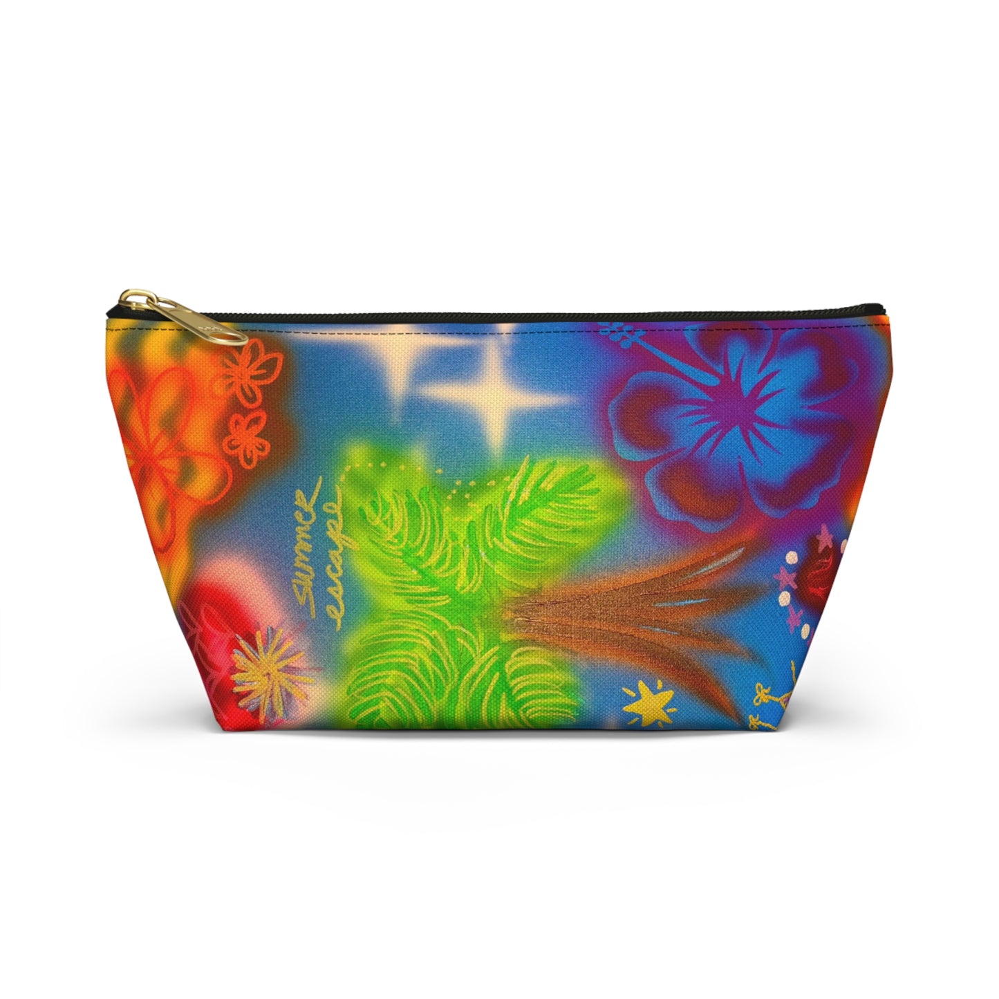 "neon blue palms" airbrush makeup pouch