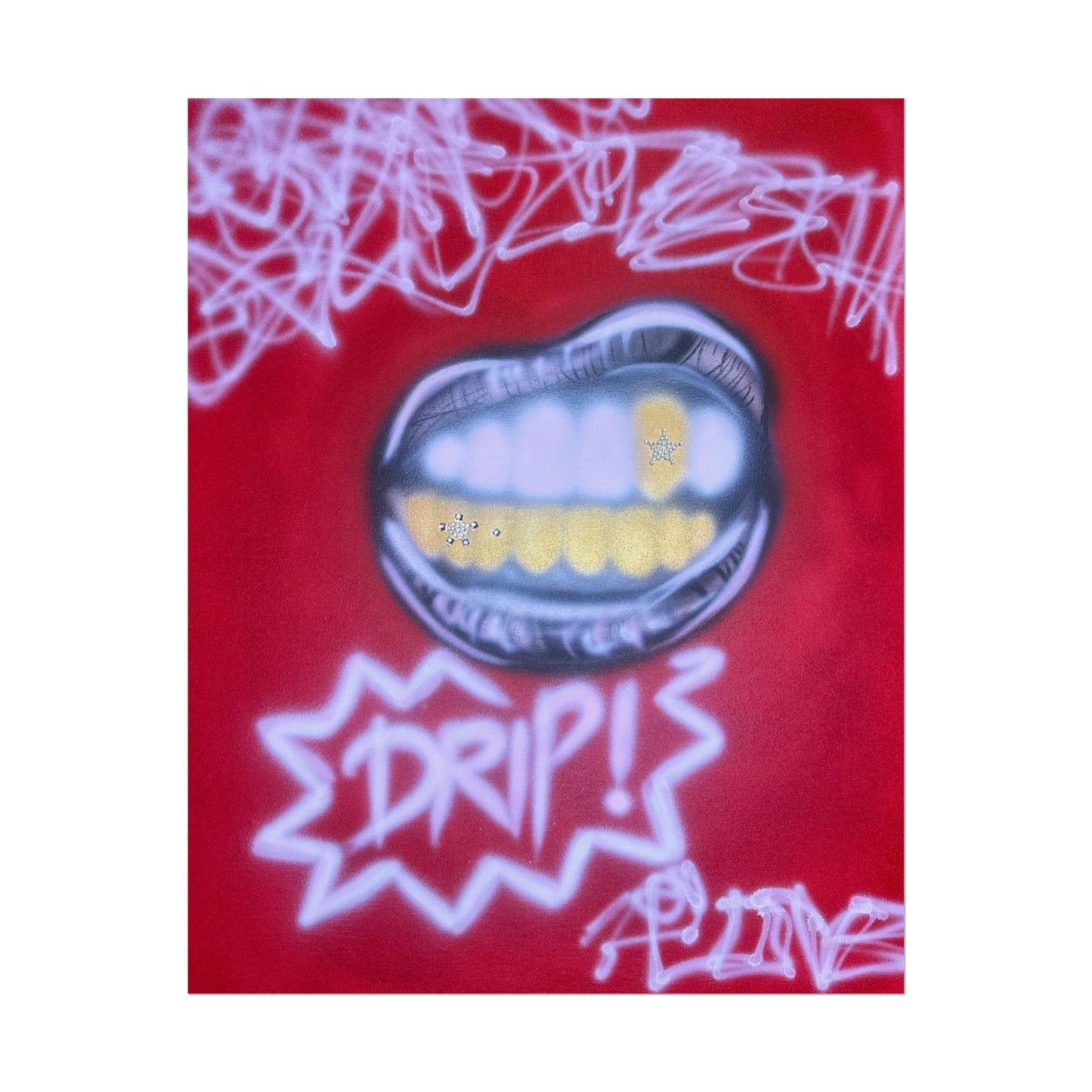 "tooth drip" airbrush rolled print