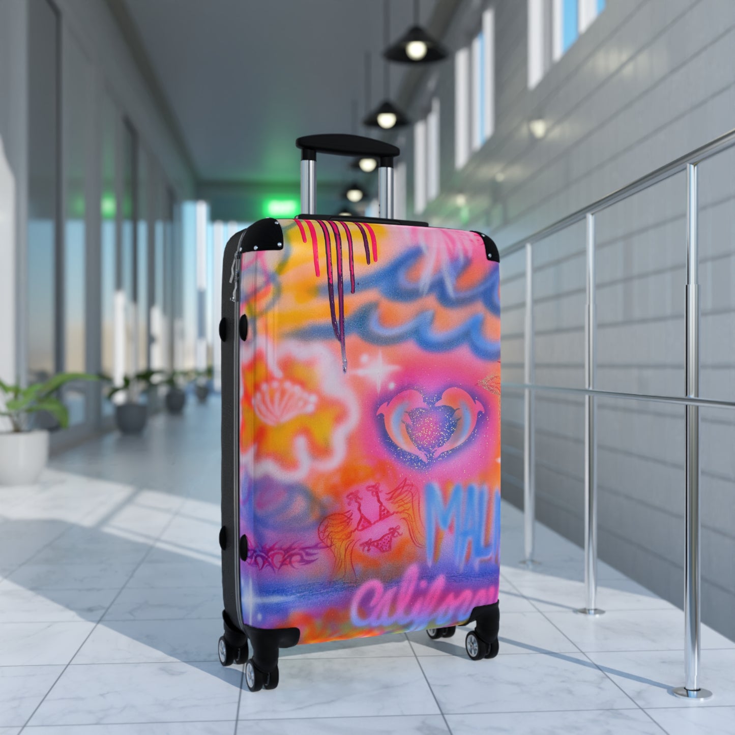 "mornings in malibu" airbrush suitcase