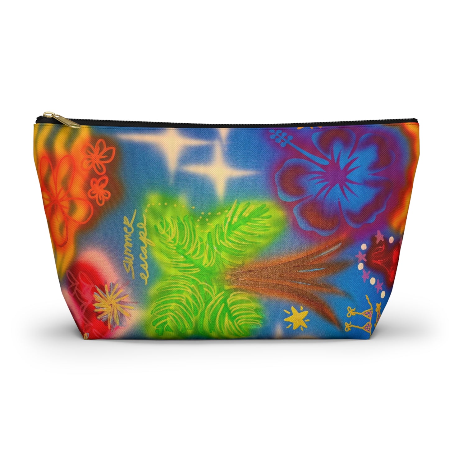 "neon blue palms" airbrush makeup pouch