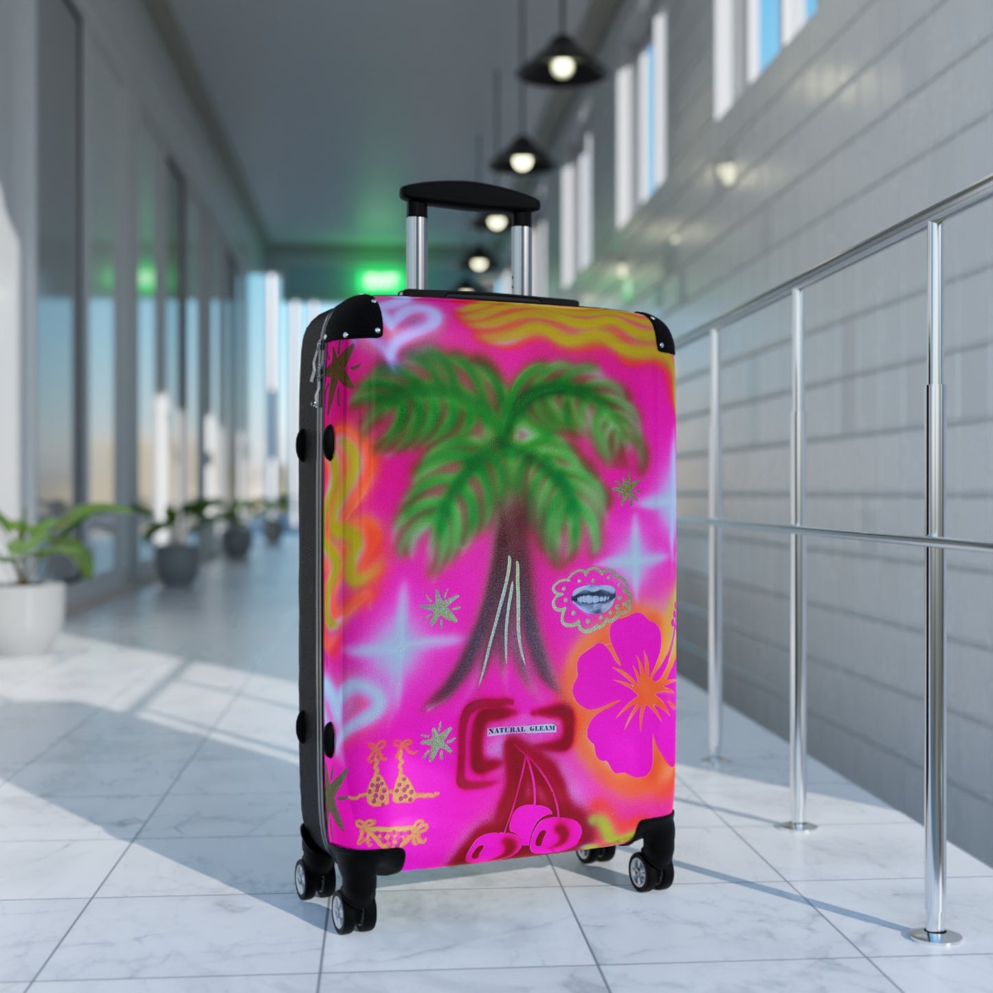 "pink neon palms" airbrush suitcase