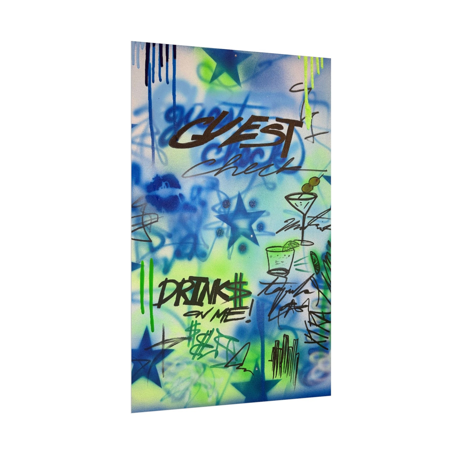 "guest check" airbrush rolled print