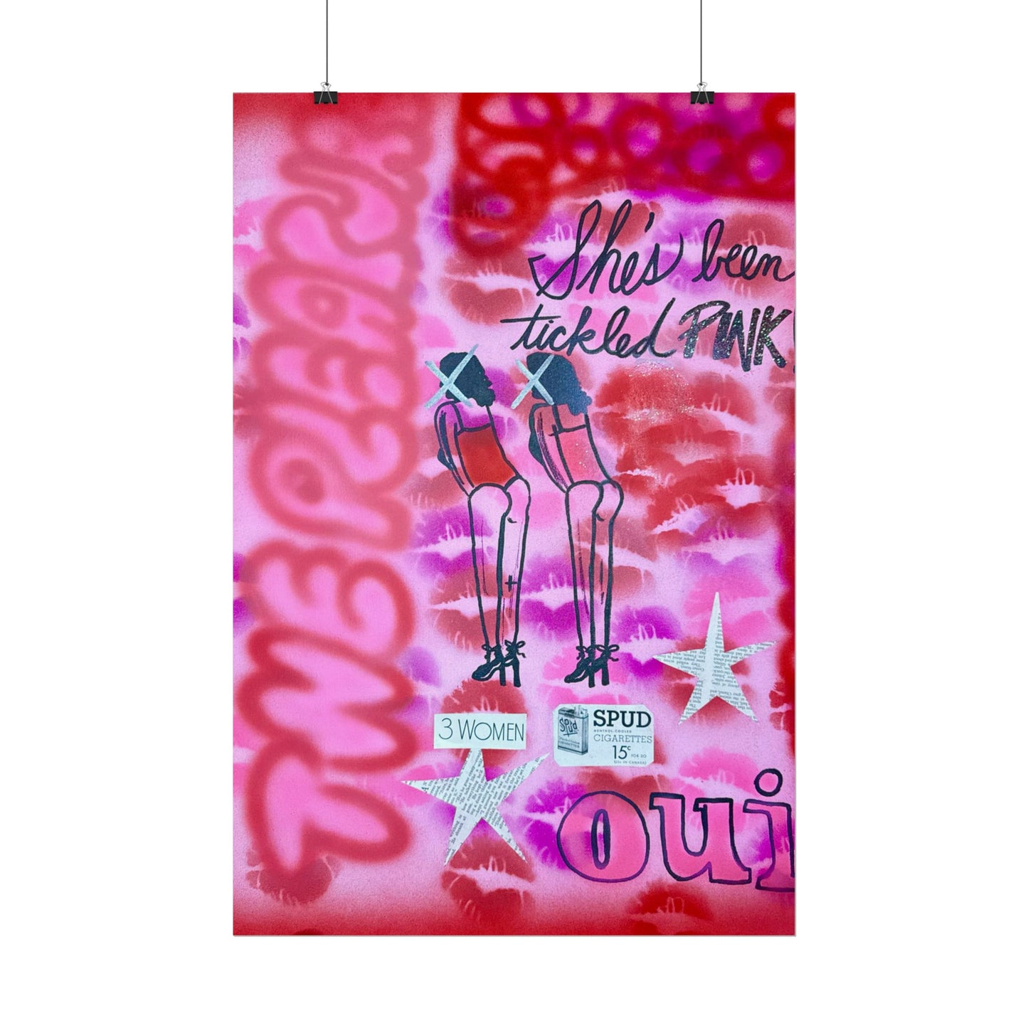 "tickled pink" airbrush rolled print
