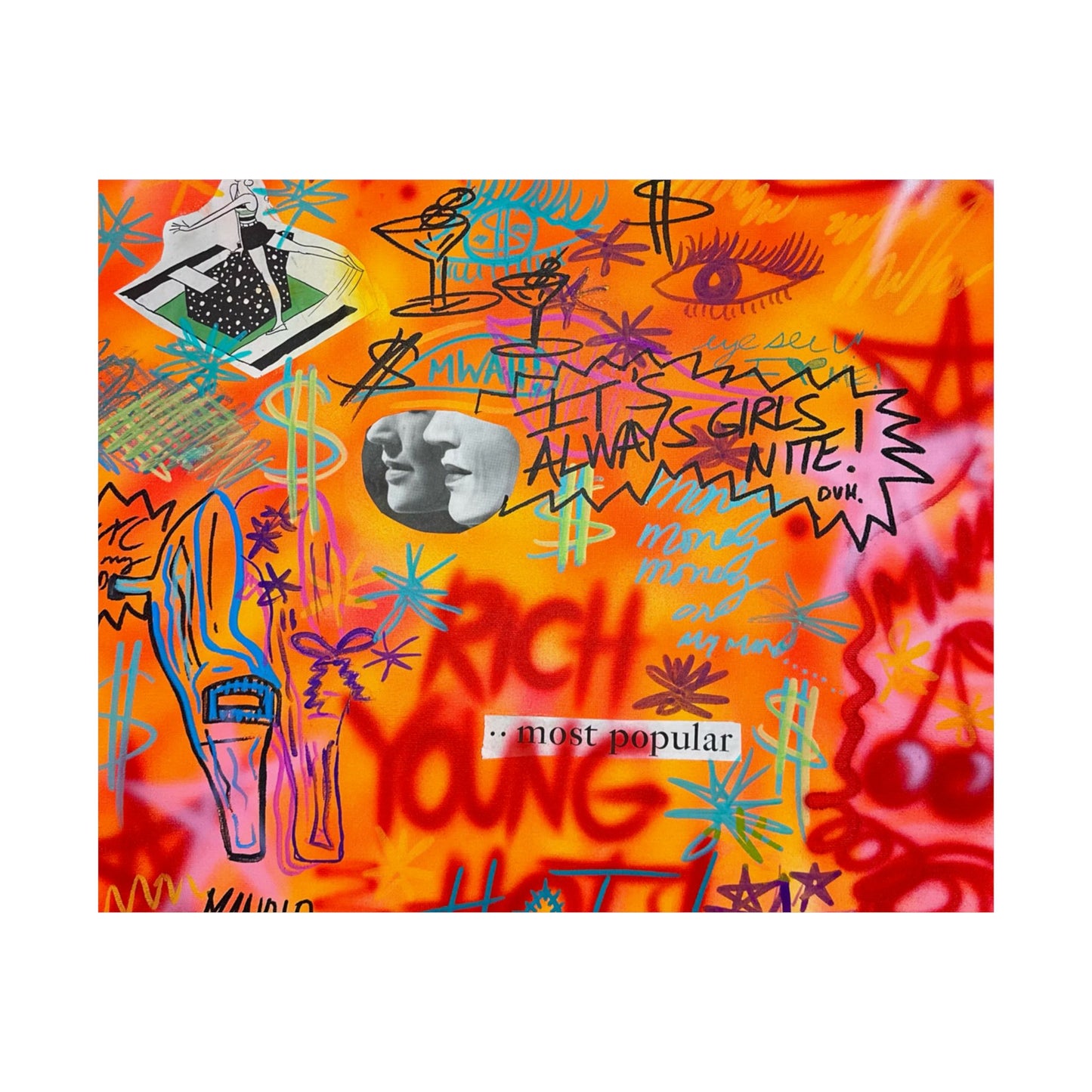 "young, rich, hot" airbrush horizontal print
