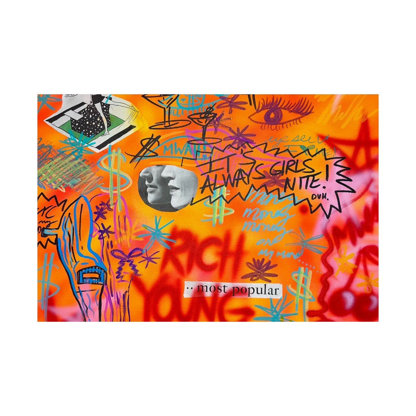 "young, rich, hot" airbrush horizontal print