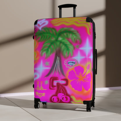 "pink neon palms" airbrush suitcase