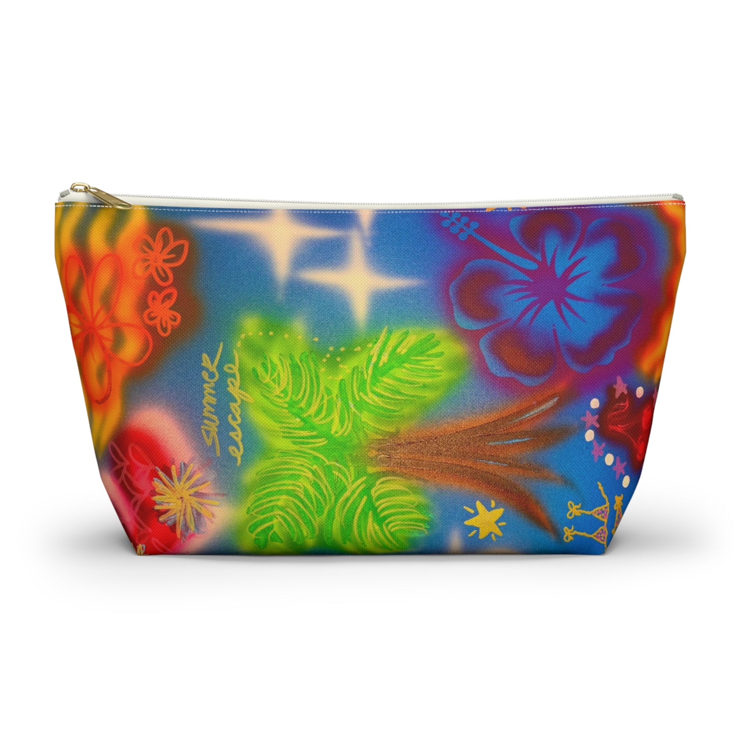 "neon blue palms" airbrush makeup pouch