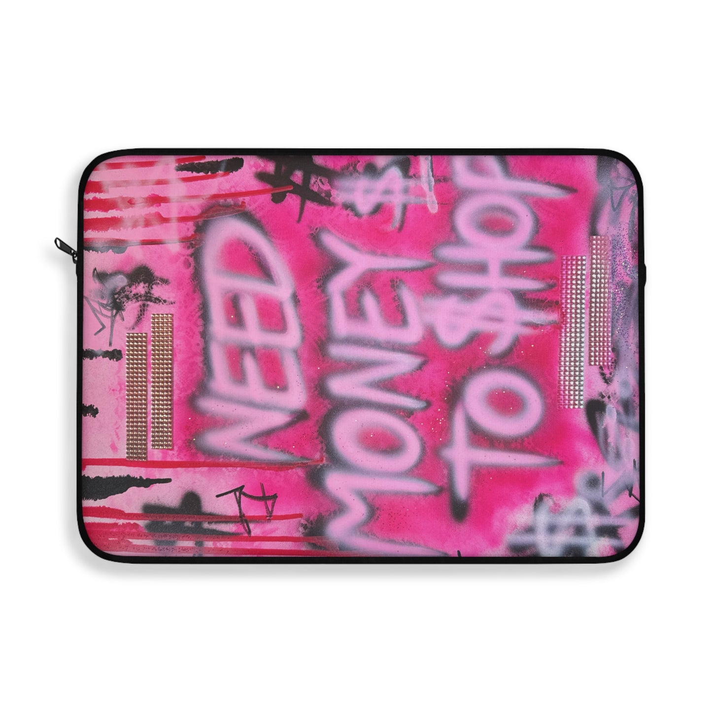 "need $$ to shop" airbrush laptop sleeve