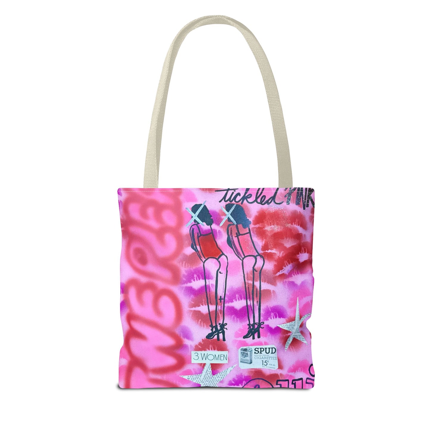"tickled pink" airbrush tote bag