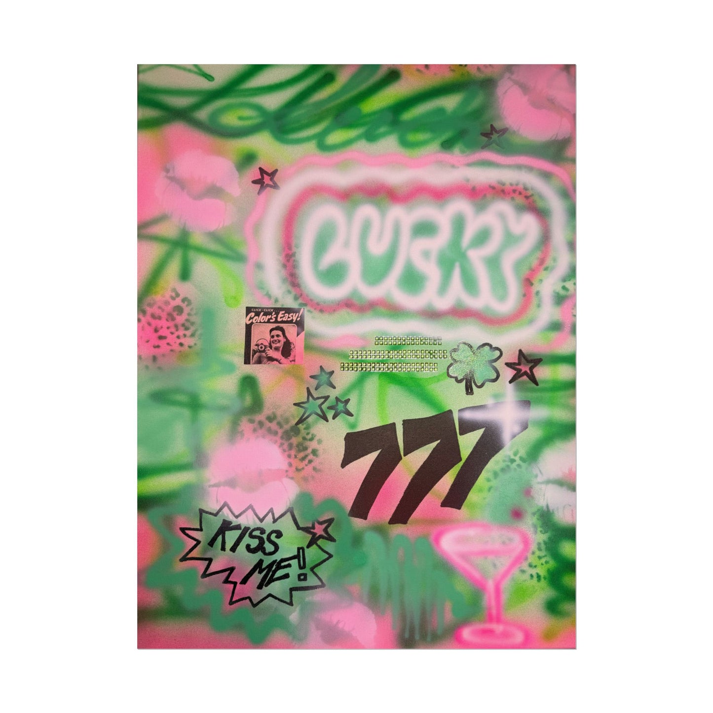 "so lucky" airbrush rolled print