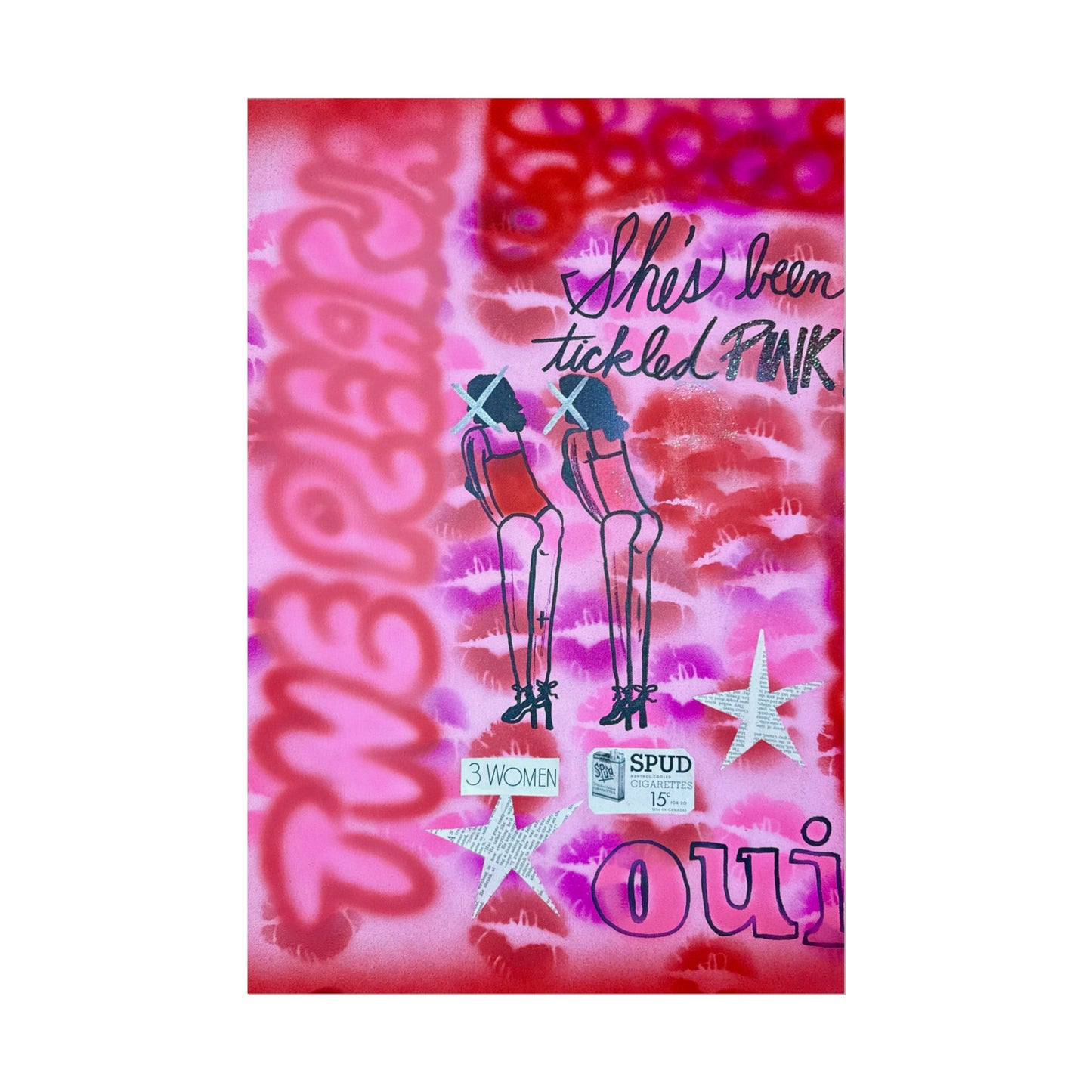 "tickled pink" airbrush rolled print