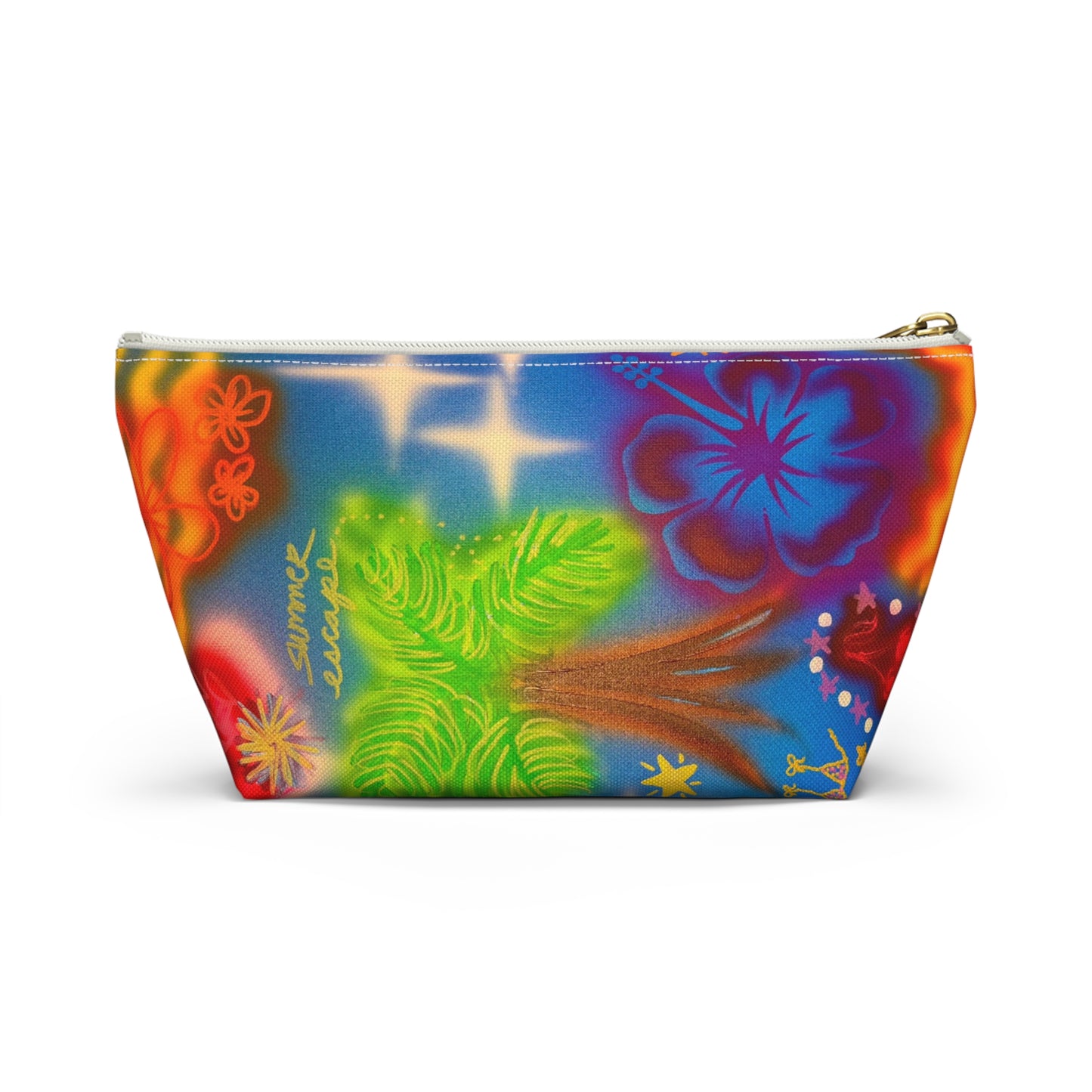 "neon blue palms" airbrush makeup pouch