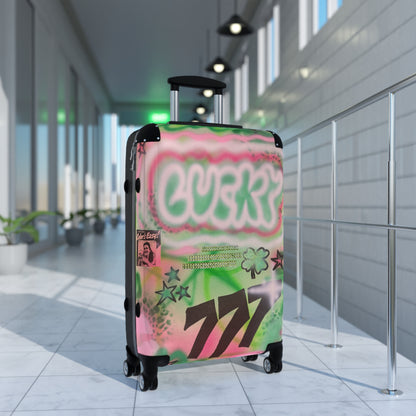 "so lucky" airbrush suitcase