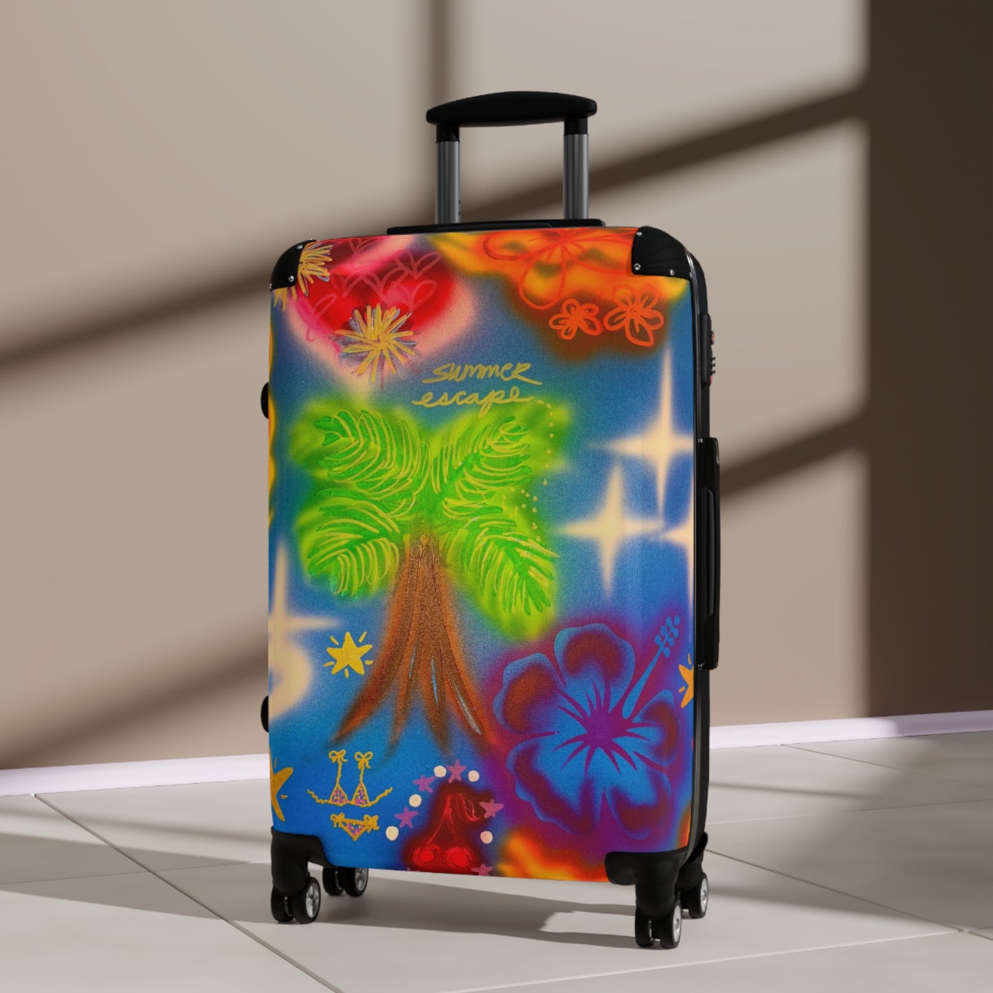 "blue neon palms" airbrush suitcase
