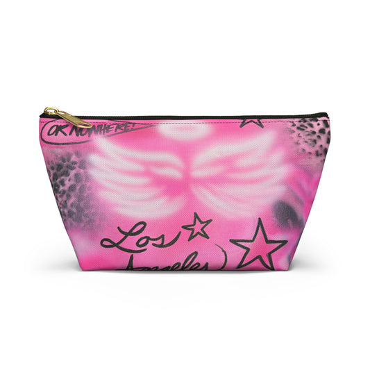 "pink angel wings" airbrush makeup pouch